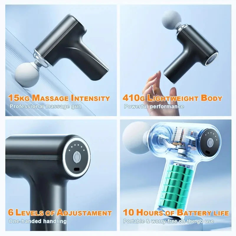 A Portable Electric Fascia Massage Gun 4 Replaceable Massage Heads 6-Speed Mode Adjustment Deep Tissue Impact Muscles