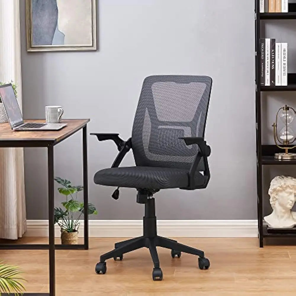 Beige Desk Chair Mid-back Swivel Ergonomic Office Chair With Adjustable Arms Mesh Lumbar Support for Computer Task Work