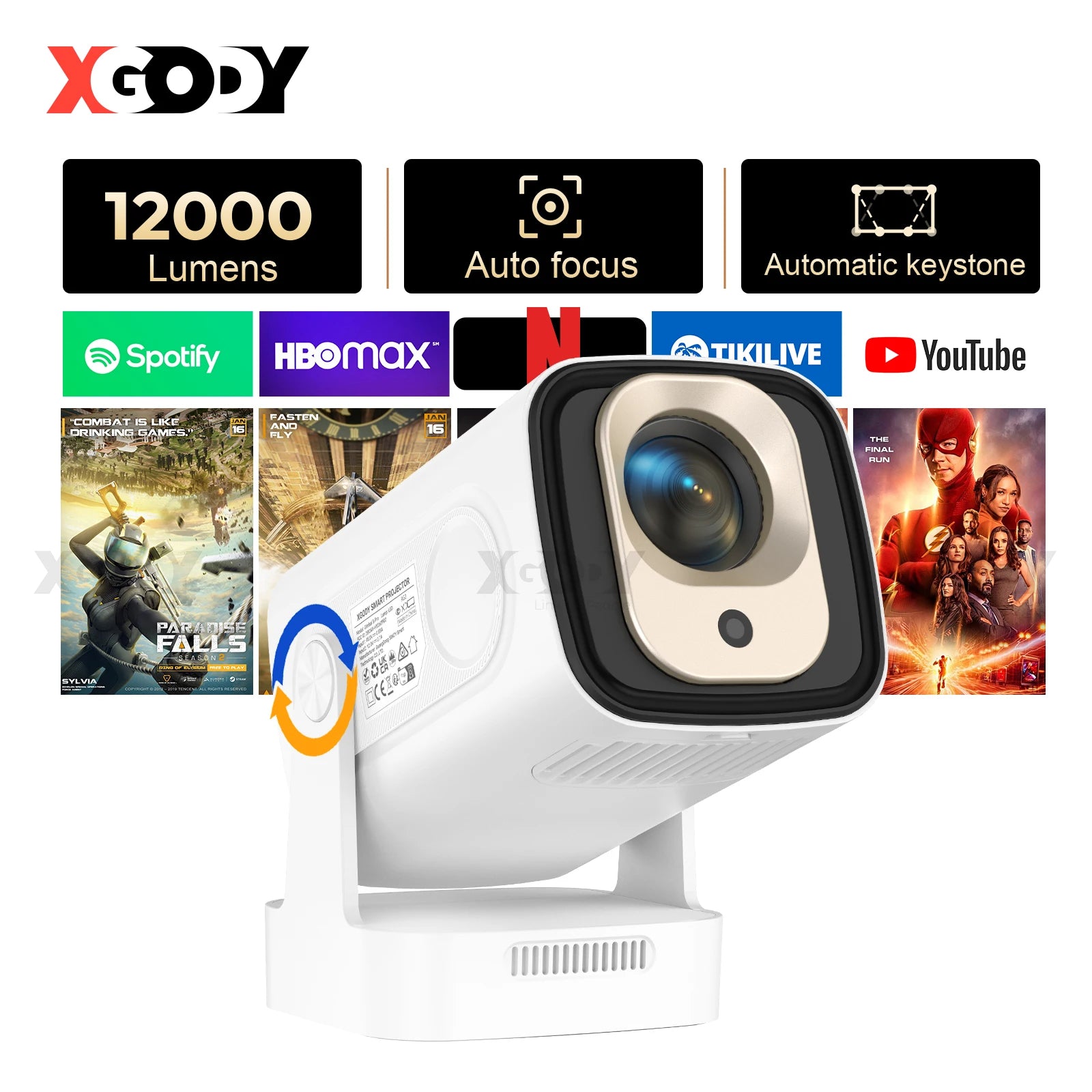 XGODY 4K HD Real 1080P 350ANSI Smart Projector with Android TV HD Movie Projector WiFi 6 Bluetooth 5.0 Portable Home