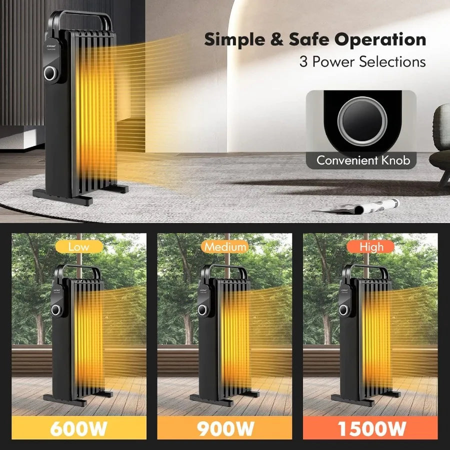 Oil Filled Radiator Heater 1500W Electric Space Heater with Foldable Hanging Rack for Home Office and Indoor Use Offers