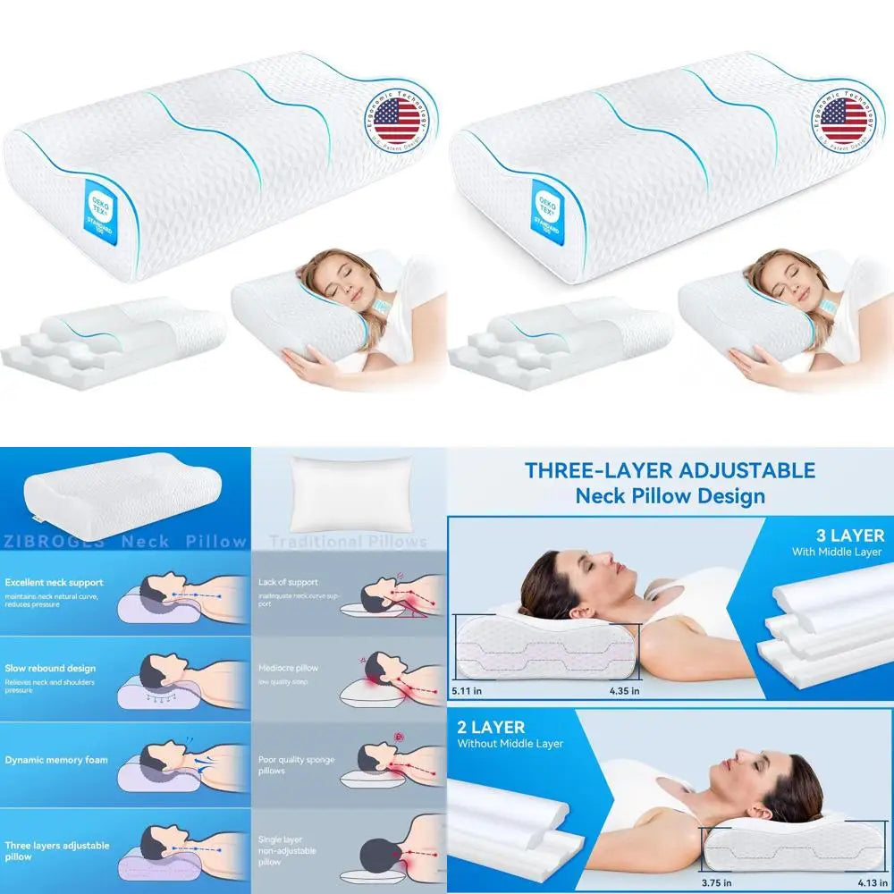 King Size Cooling Memory Foam Pillow - Ergonomic Neck Support for Side Back Stomach Sleepers - United States