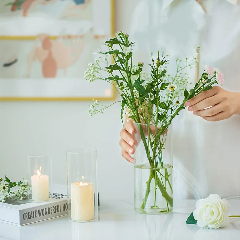 12/30 Set of Cylindrical Glass Vases Modern Transparent Vases Hurricane Candle Holders for Pillar Candles Wedding Vases