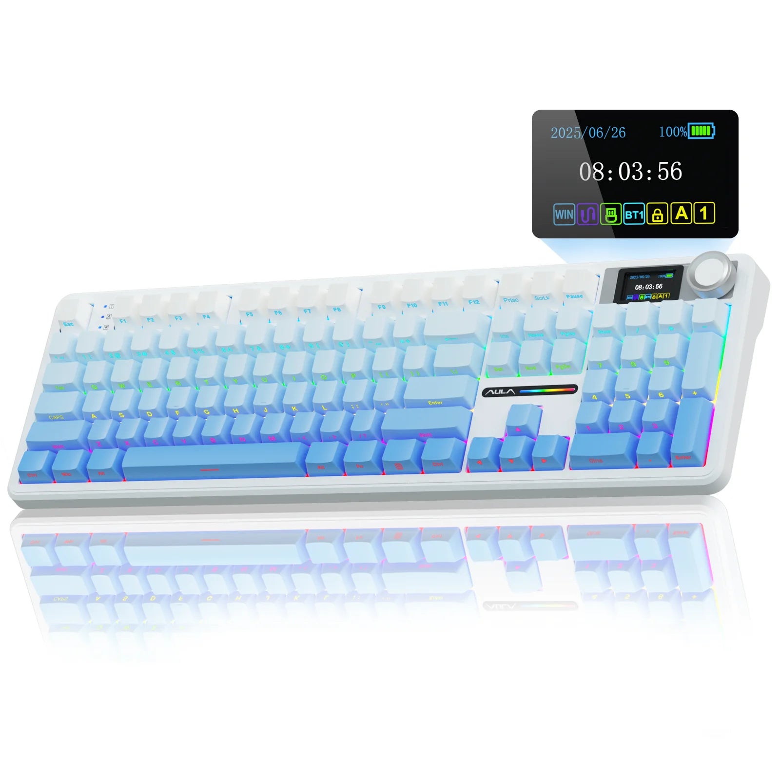 AULA F108pro Wireless Bluetooth Keyboard Macro Gaming keyboard Gasket Hot-swap Full Size Keyboard with TFT Smart