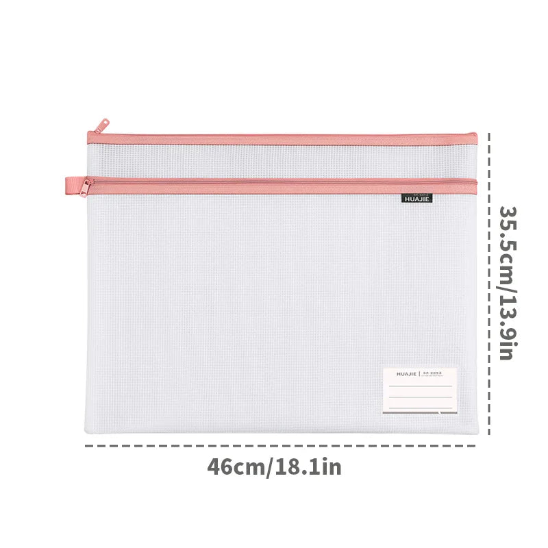 HUAJIE A3 EVA File Bag Thick Double Zipper Document Organizer Large Capacity Transparent Mesh Art Paper Storage