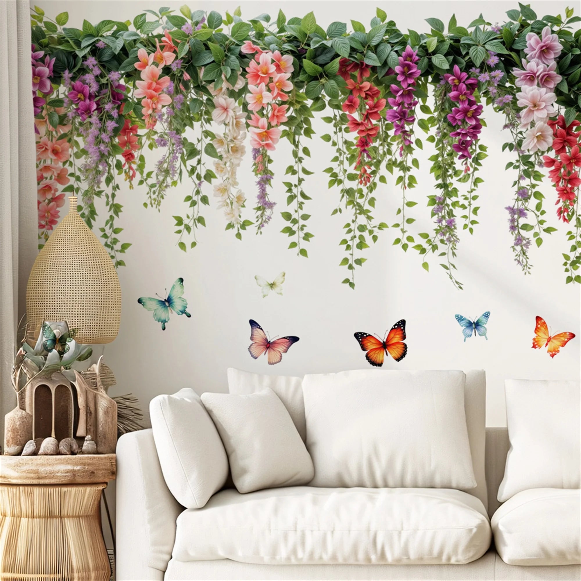 Green Leaves and Butterflies Wall Decals Nature Inspired Removable Wall Sticker for Living Room Bedroom Nursery Office