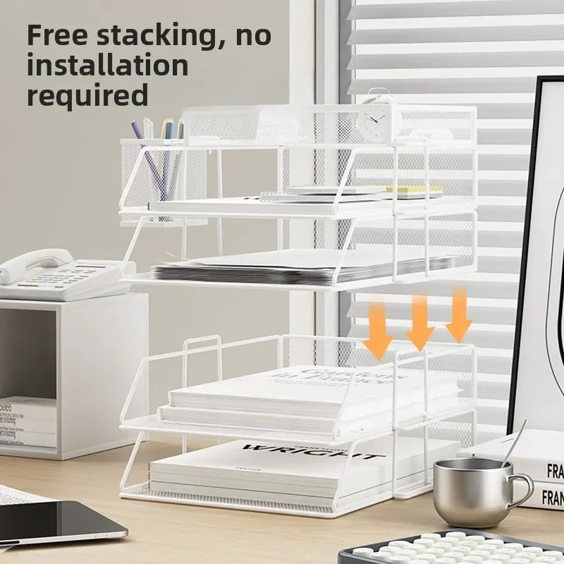 Office File Box Desktop A4 Document Organizer Stackable Laminated Papers Rack All-purpose Bathroom Storage Tray for Home