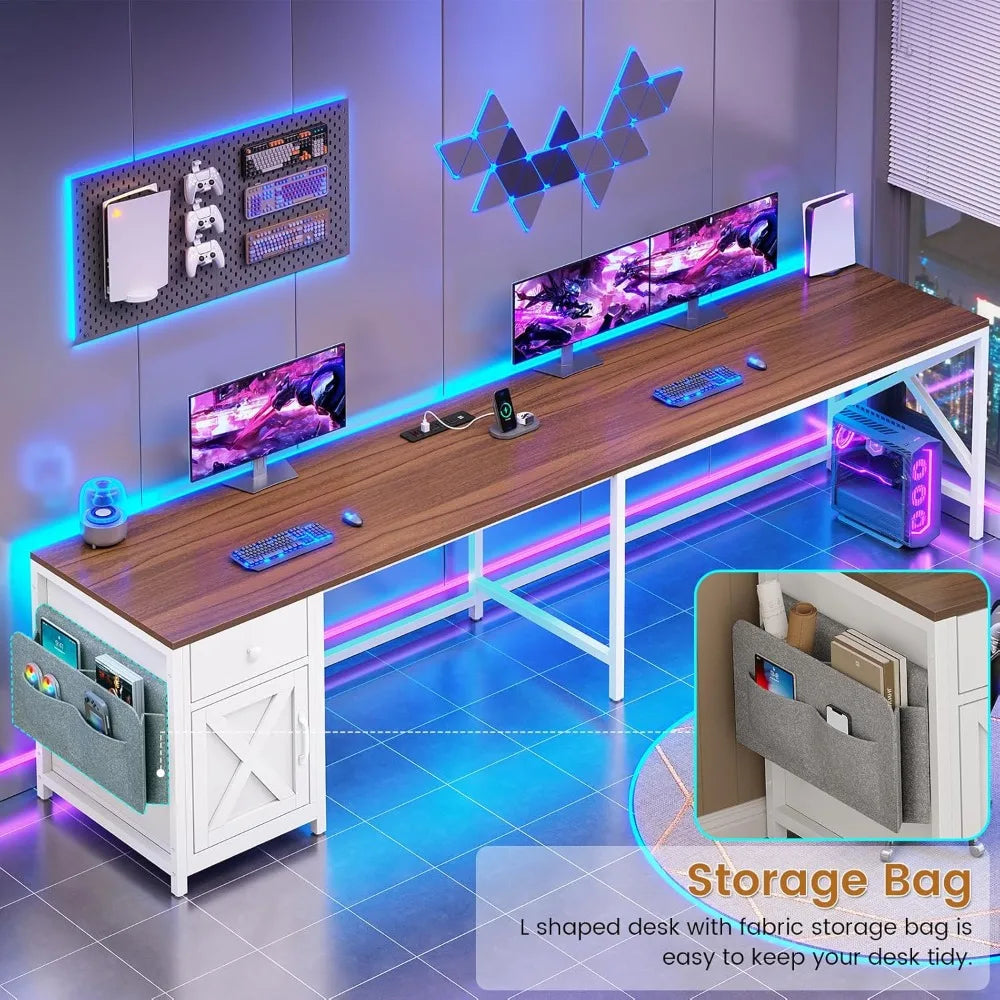 63 L shaped office desk convertible corner desk with drawers farmhouse computer desk with power board and storage