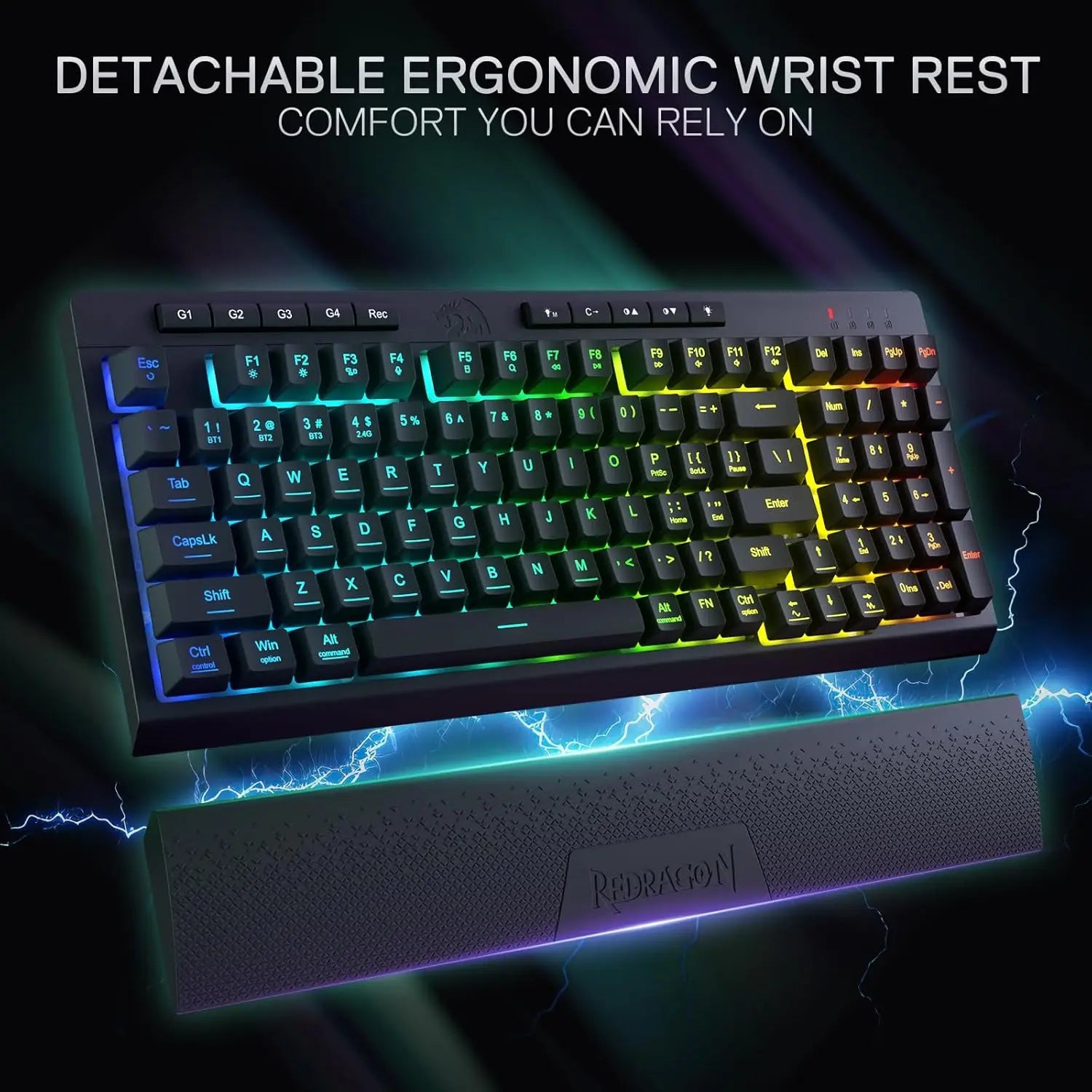 Redragon K515 PRO Shiva RGB Wireless 98 Keys Mechanical Membrane Gaming Keyboard Smooth Linear Switch Detachable Wrist