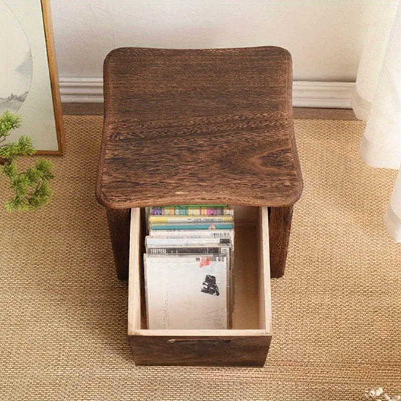 Dark Brown Wooden Shoe Changing Stool with Storage - Armless Non-Padded Classic - 1pc