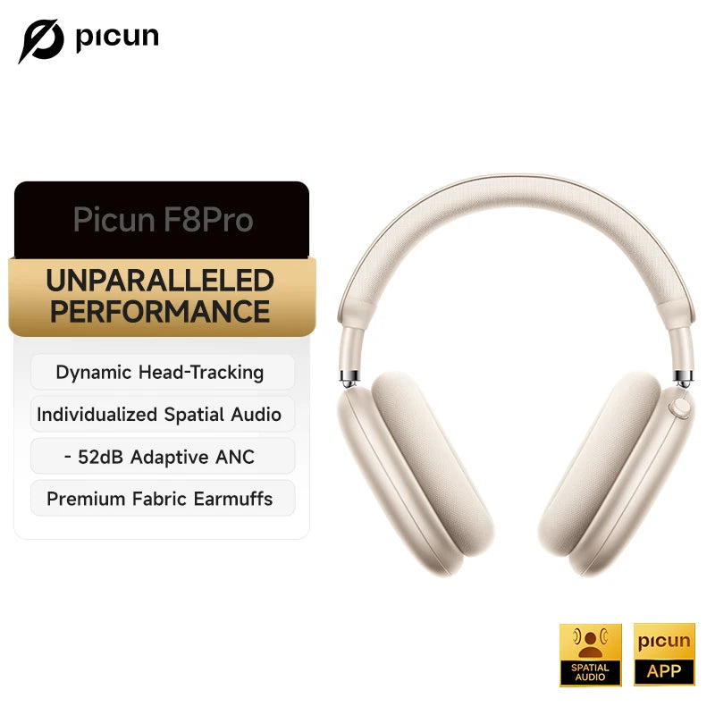 Picun F8 Pro ANC Wireless Headphones 3D Spatial Audio Head Tracking -52dB ANC HIFI Bluetooth Headset ENC HD Mic