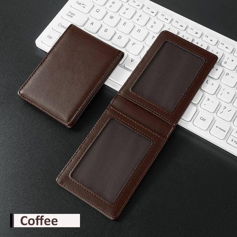 Leather Business ID Badge Clip Holder Name Tag Chest Card Work Pass - Coffee