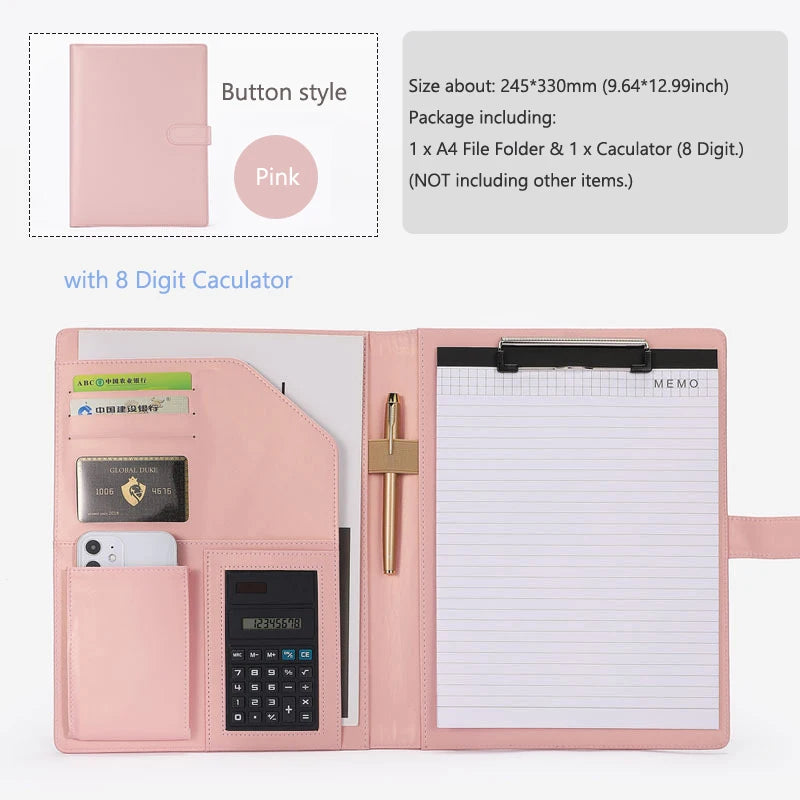 A4 Leather Executive Portfolio Folder for Document Business Desk Organizer File Filing Document Holder Clipboard Office