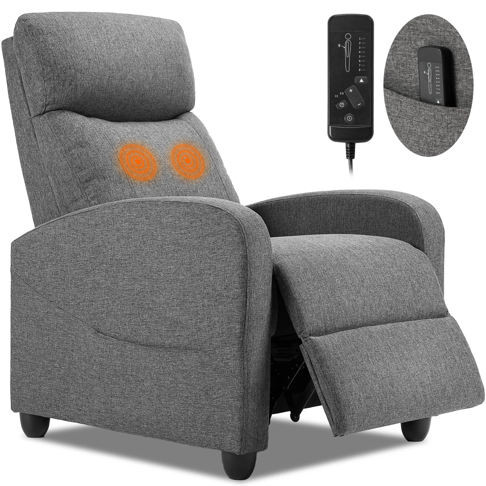 JHK Recliner Chair Massage Sofa Fabric Theater Lumbar Support Adjustable Modern Padded Seat Backrest Living Room Home