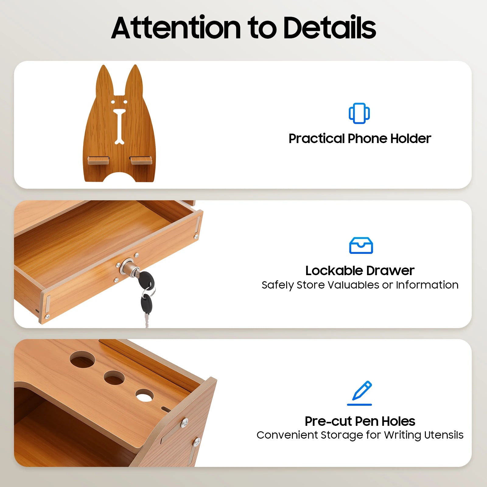 Wooden Computer Monitor Stand with Pen Holes & Drawer Monitor Riser Rack 11.02lbs Load-Bearing Capacity for Study Office