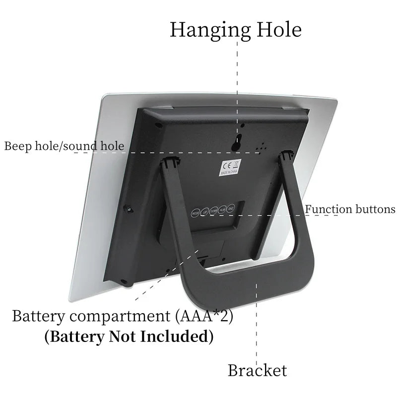 Large Digital Wall Clock TEMP Date Week Display 2 Alarms Battery Powered Snooze Table Clock 12/24H Electronic LCD Alarm