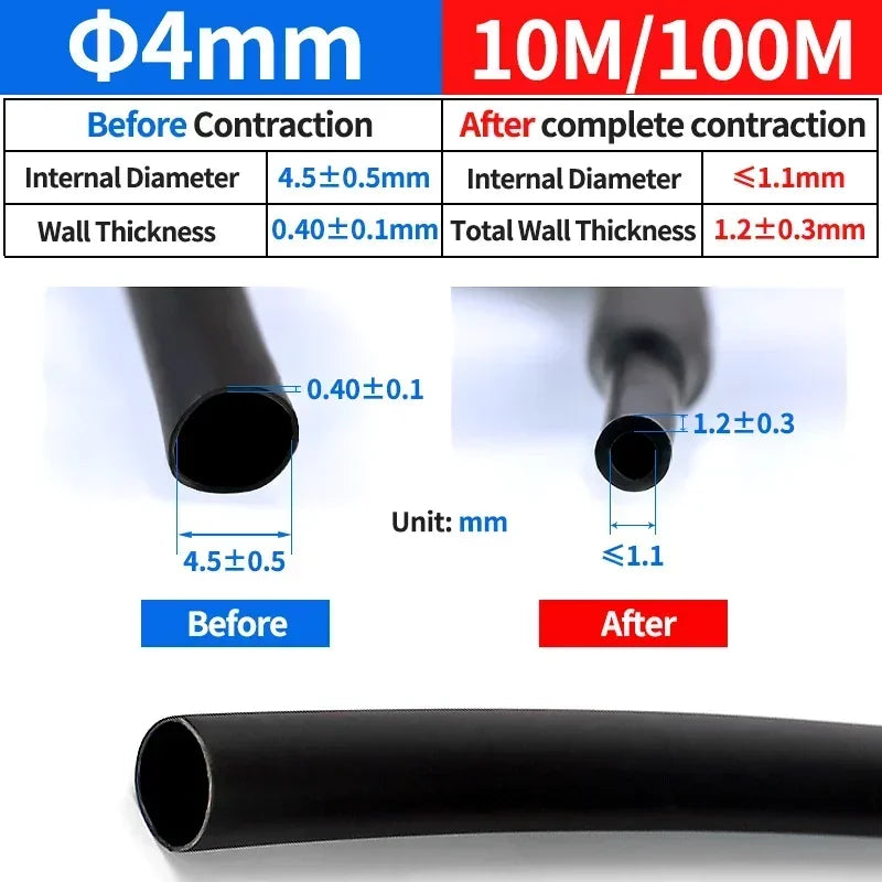 100 Meters/ 10M 4:1 Heat Shrink Tube with Glue Polyolefin Shrinking Assorted Heat Shrink Tube Wire Cable Sleeving
