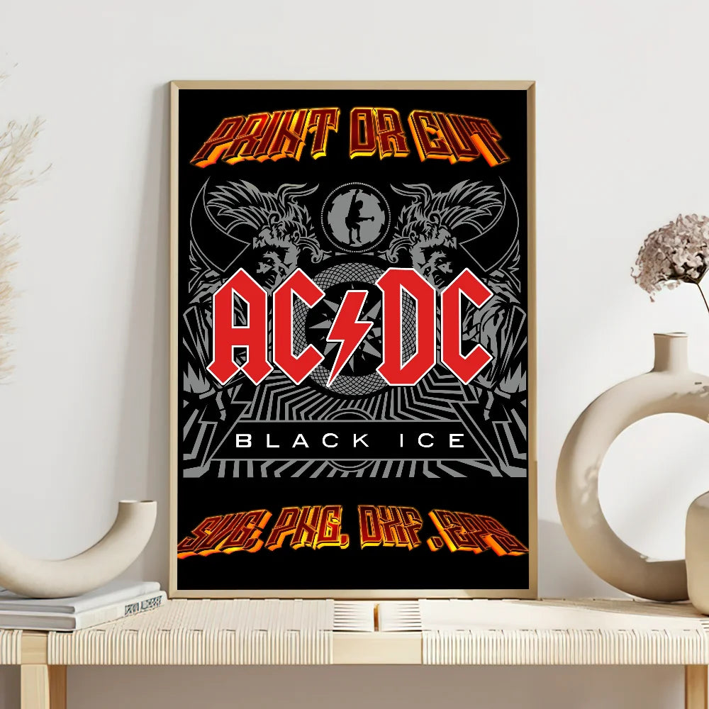 Band ACDC Music Poster Self Adhesive Painting Living Room Office Decoration Bedroom Home Wall Sticker Prints - z4
