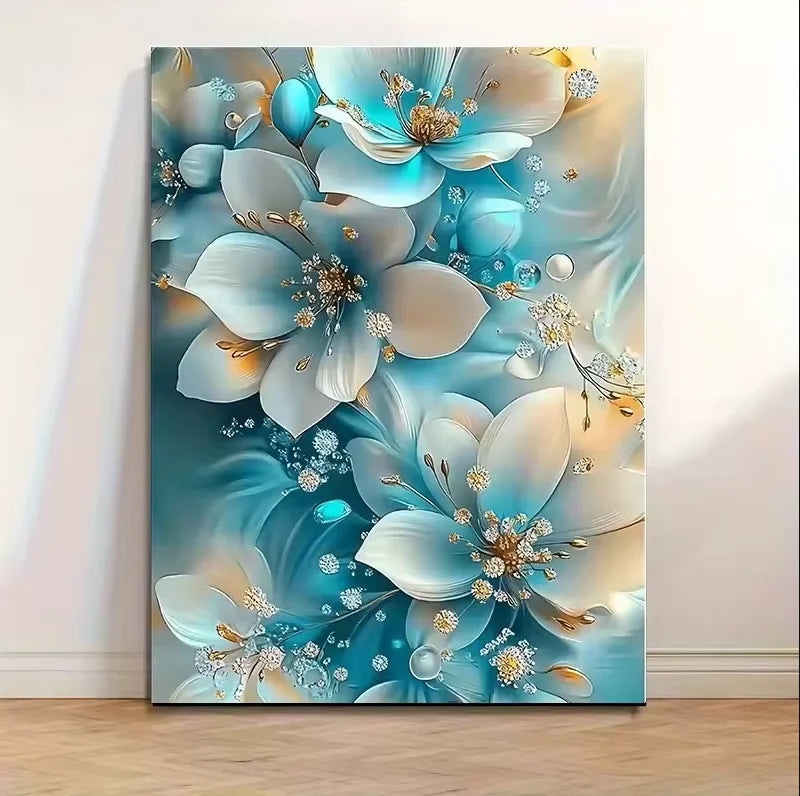 1PC Elegant White Floral Canvas Art Vintage Gold Flower Wall Decoration Living Room Bedroom Office Room Decoration - 4