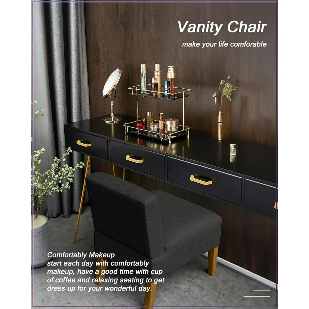 Accent Chairs Set of 2 - Modern Slipper Chairs for Living Room Solid Wood Legs Comfy Upholstered Fabric in Black