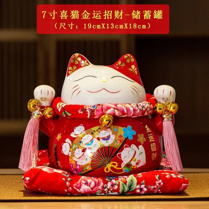 6/7inch Lucky Cat Piggy Bank Japanese Cat Crafts Cashier Display Ceramic Lucky Cat Desk Decoration Furniture Feng Shui