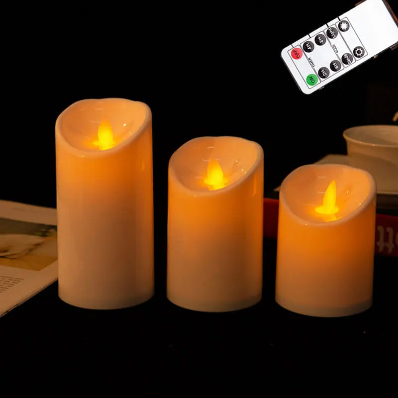 Pack of 3 Remote Control Moving Wick LED Decorative Candles Battery Dancing Wedding Pillar Candles With Realistic Flame