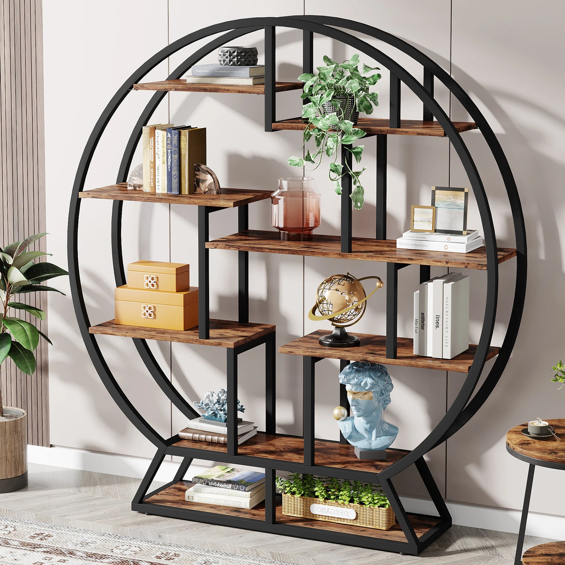 tribesigns-bookshelf-round-bookshelves-etagere-bookcase-63-inch-industrial-wood-book-shelf-with-staggered-shelves