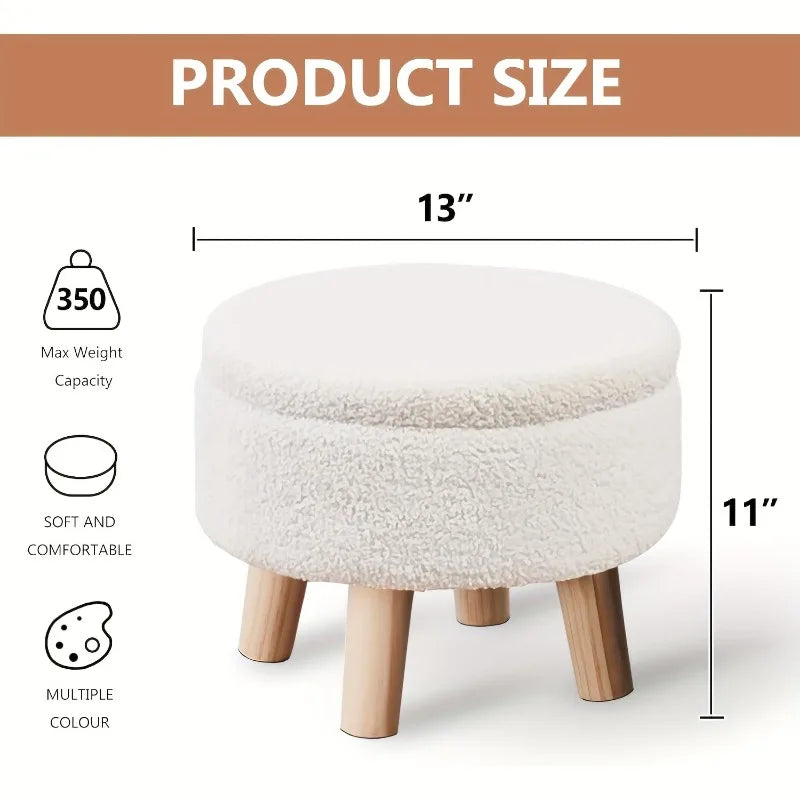 Modern round soft footstool Teddy velvet leg storage footstool suitable for small tables or plant stands