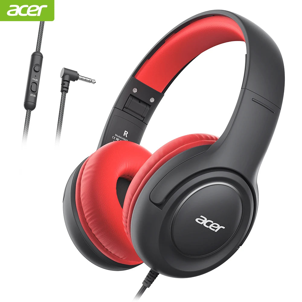 Acer Kids Headphones Wired for School 85/94dB Volume Limiter Foldable Stereo Sound Headset for Kids Learning Tablet