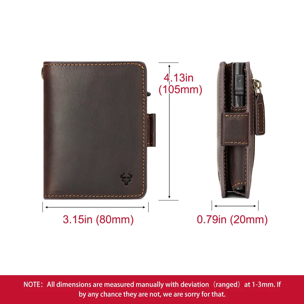 Crazy Horse Leather Card Holder RFID Blocking Card Case Smart Pop-up Cardholder Fashion Men’s Wallet with Long