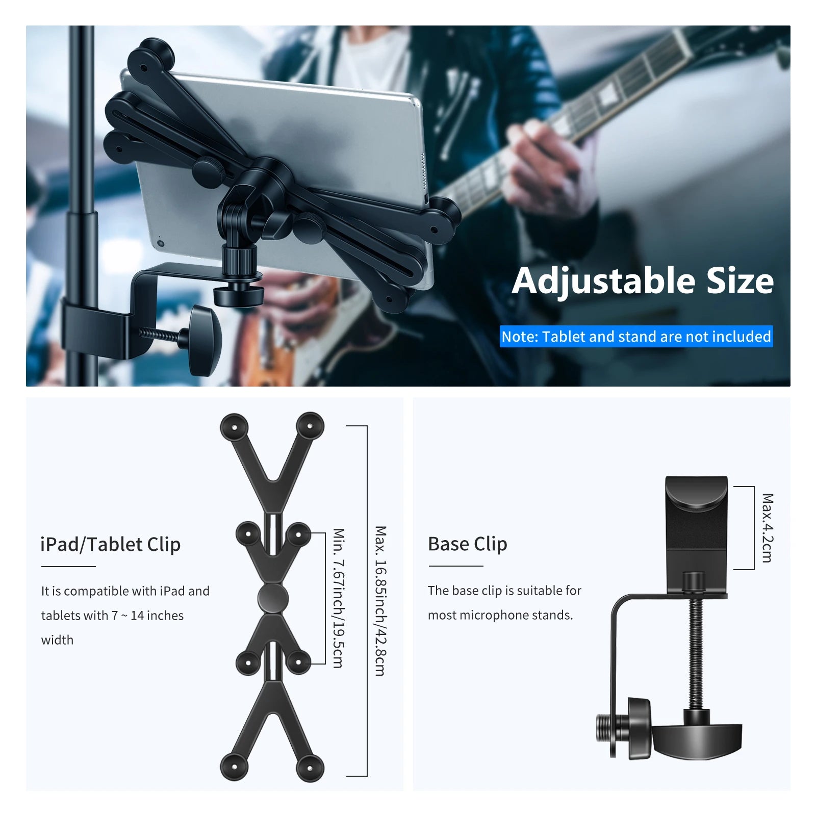 7-14 inches Adjustable Tablet Holder Mount 360 Degree Swivel Clamp For Microphone Stand for Apple iPad Pro Air Mini
