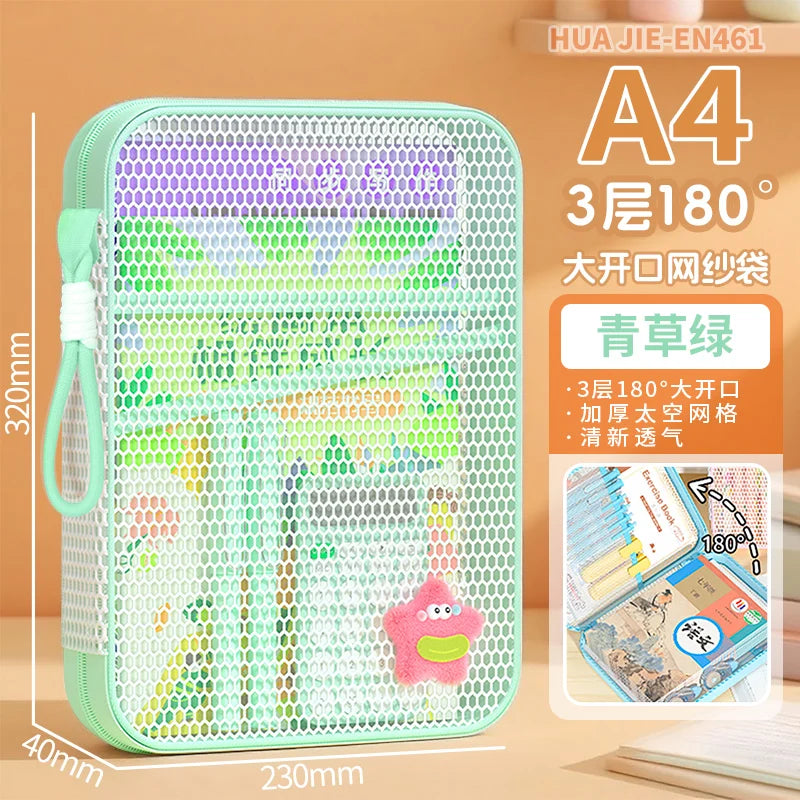 HUAJIE A4/A5 Zipper Document Bag Multi-Layer Subject File Folder Large Capacity Storage Bag with Handle for Students