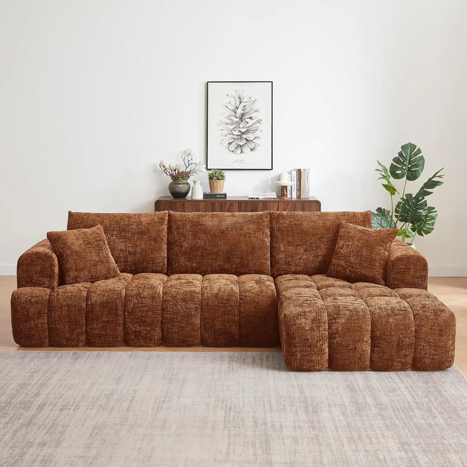 108’’ Boneless Cloud Modular Sectional Couch for Living Room L Shaped Sofa with Chaise | Chenille Fabric Compressed