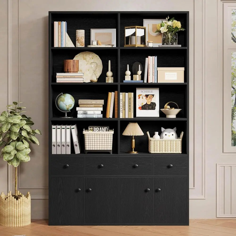 IRONCK 78.7’’ Bookcase with 4 Drawers and 4 Doors 6 Tier Large Bookshelf with Storage Floor Standing Display Storage