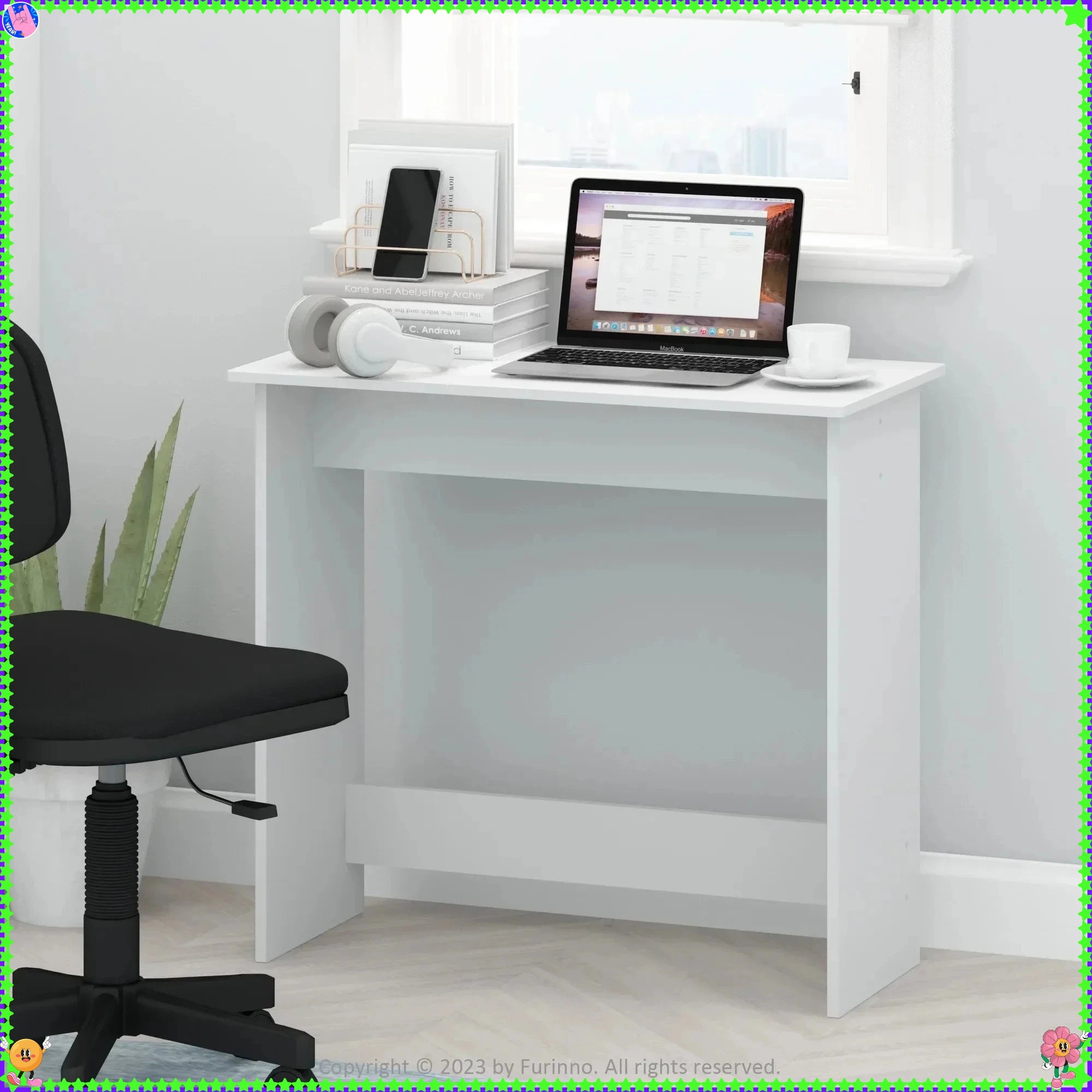 White Simplistic Study Table Compact Desk for Dorm Bedroom & Home Office Minimalist Design & Space Saving - United