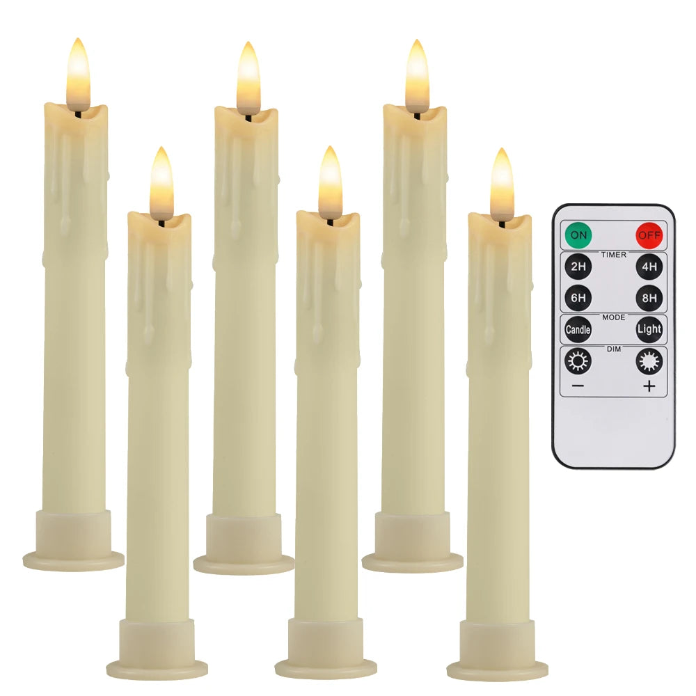 LED Flameless Taper Candles Lights Timer Remote 3D Wick Christmas Simulation Candles Window Candles Long Electric