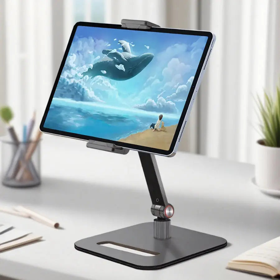 Adjustable Monitor Holder Height 360 Rotating Portable Bracket Tablet Free Standing Low Profile Desk Mount Clip Up
