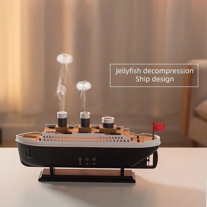 Titanic Ship Model Air Humidifier Home 250ml Remote Control Essential Oil Jellyfish Smoke Ring Spray Aroma Diffuser