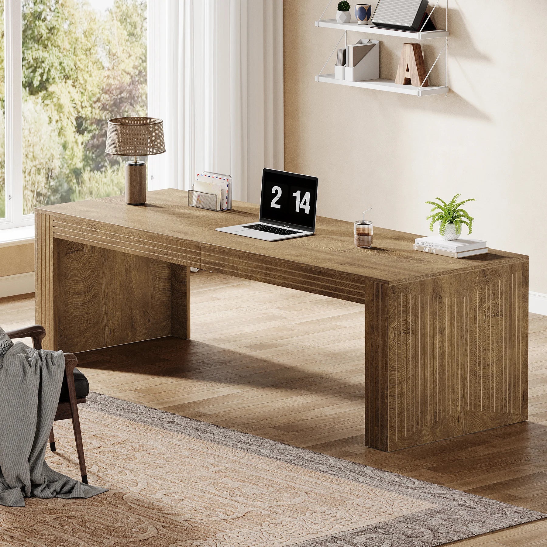 Tribesigns 79-Inch Extra Long Desk Two Person Double Desk for Home Office Wooden Long Computer Desk Writing Table