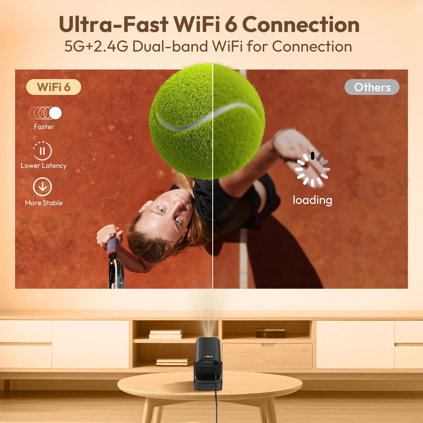 XGODY Gimbal5 PRO 4K HD 12000LMS Smart Projector Keystone Correction Native 1080p Dual WiFi Bluetooth Android Game Home