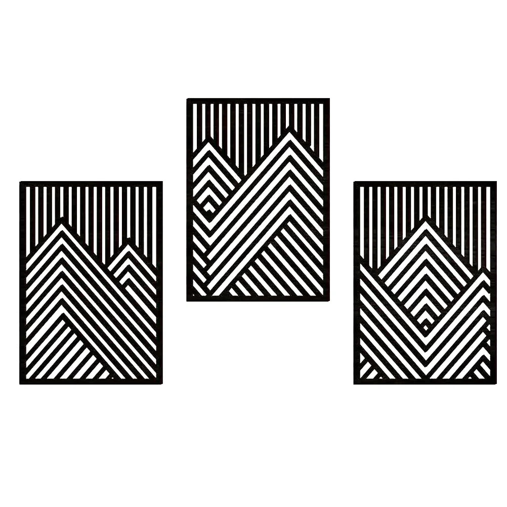 3Pcs Wall Panel Home Decoration Tray Bedroom Wooden Craft Hollowed Gift Office Rustic Hollow hill wall sticker