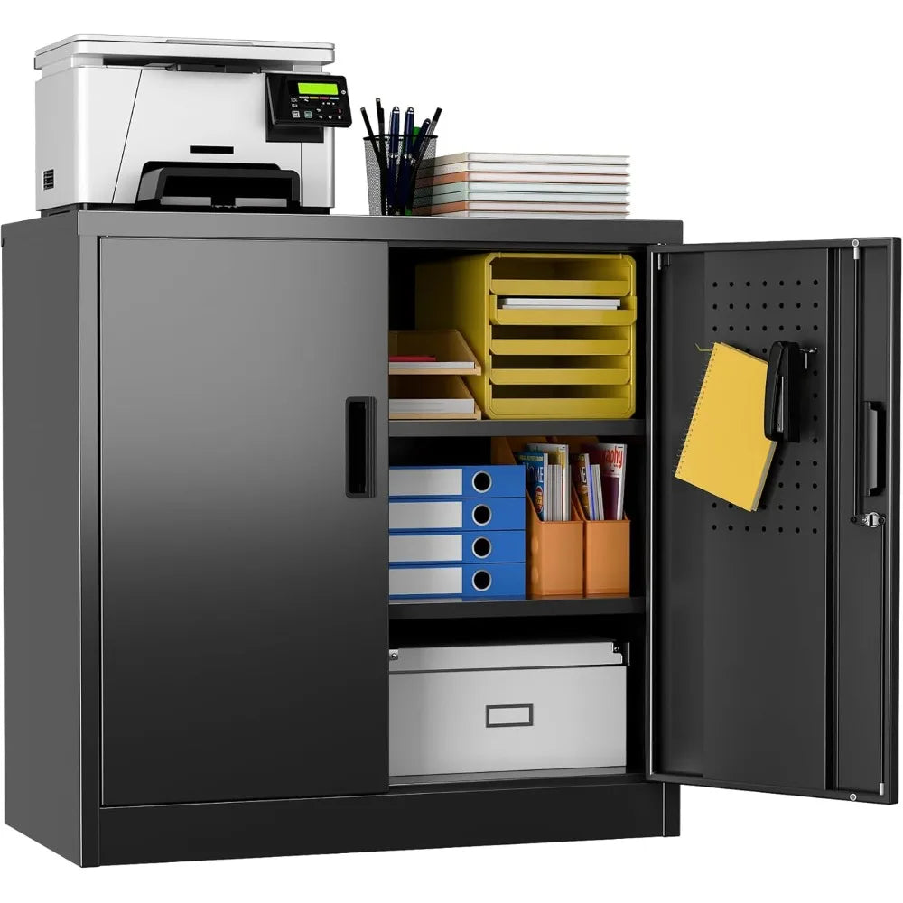 Metal Storage Cabinet Garage Storage Cabinet with 2 Lockable Doors and 2 Adjustable Shelves Steel File Cabinets