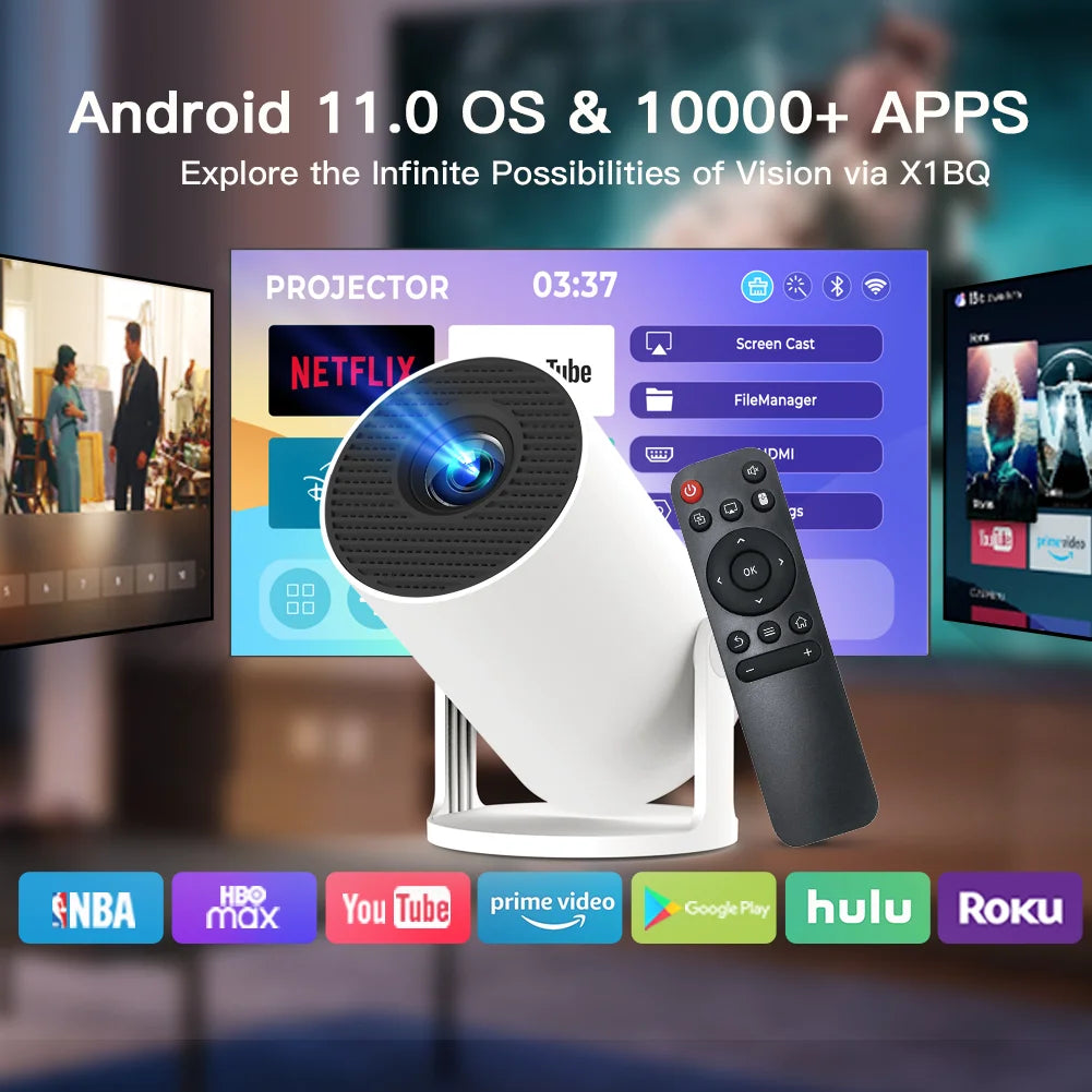 LYNCAST portable mini Projector BluetoothPortable 720P， Supports 4K video with 180 degree rotation