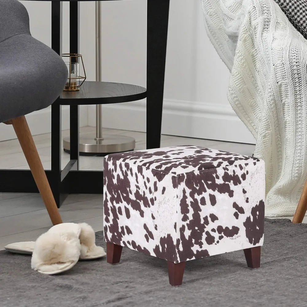 Small Foot Stool Ottoman 16.3’’ Linen Cube Ottoman Foot Rest with Wood Legs Upholstered Ottomans Footstool for Living