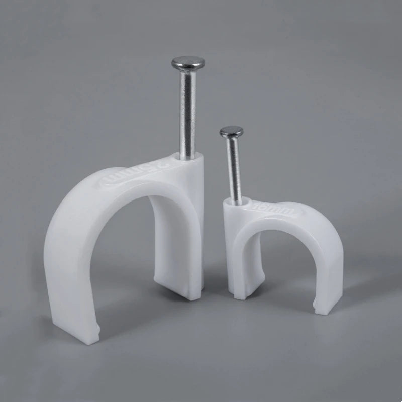 100Pcs Steel Nail Wire Clips 4-50mm round Plastic Nylon Telephone Network Cable Fixing Nail Pressure Clips for Home &