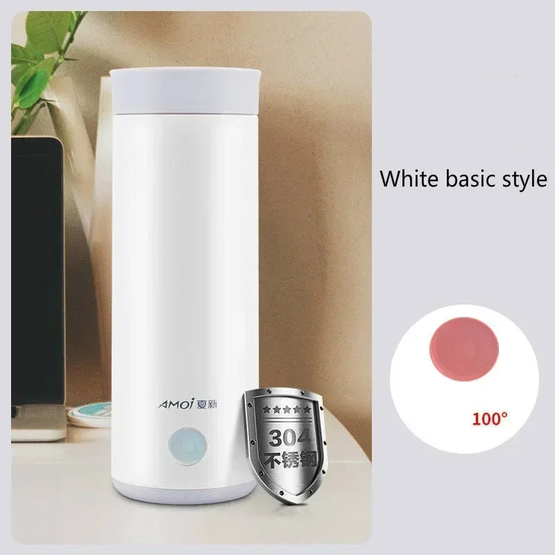 220V Electric hot water cupSmall portable kettle travel heating smart insulation artifact mini health cup - White basic