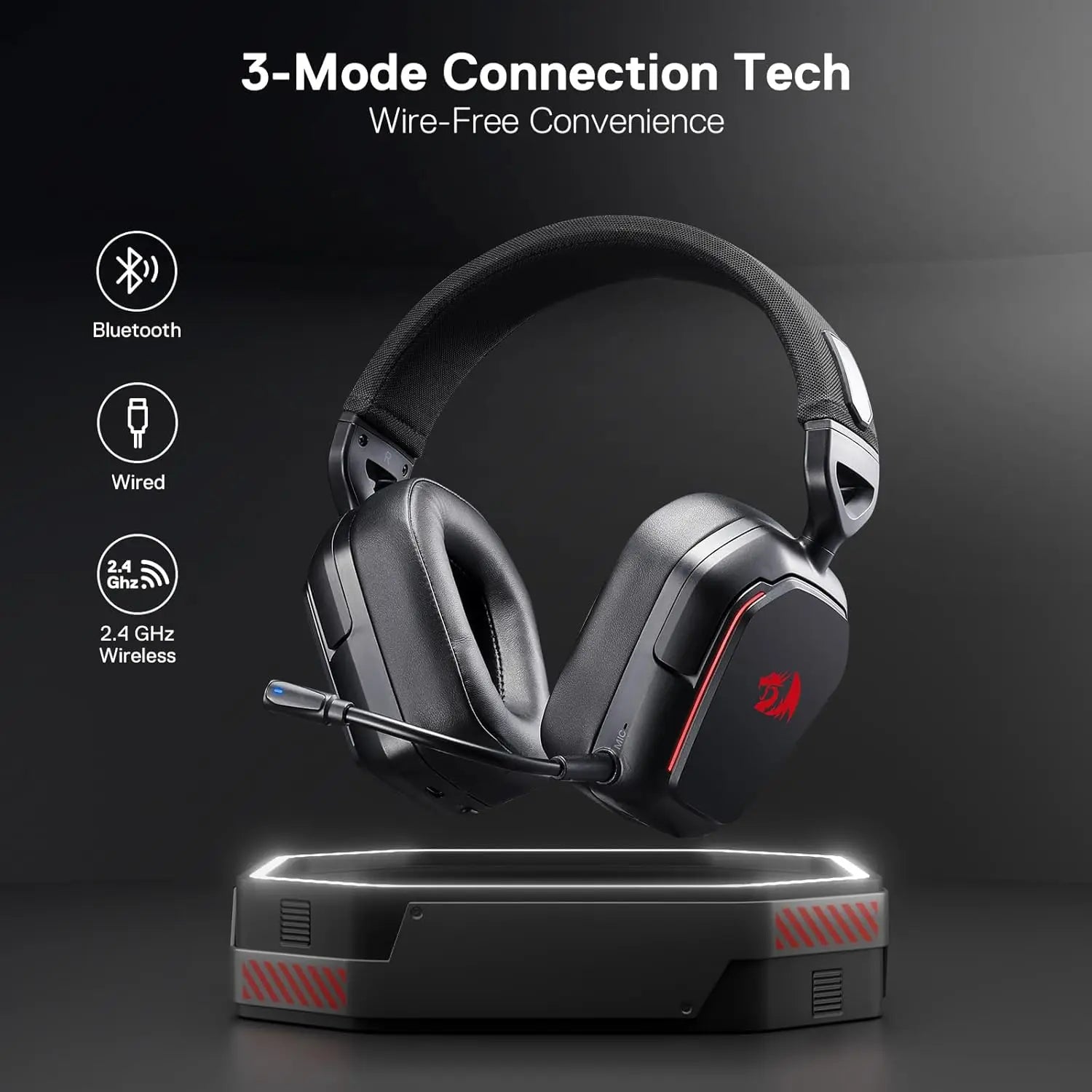 Redragon H868 3-Mode Wireless RGB Gaming Headset 7.1 Surround Sound 40 mm Drivers Noise-canceling Microphone Over-Ear