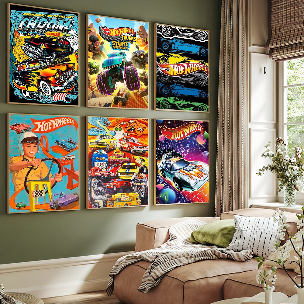 Super Car H-Hot W-Wheels Poster Self Adhesive Painting Living Room Office Decoration Bedroom Home Wall Sticker Prints