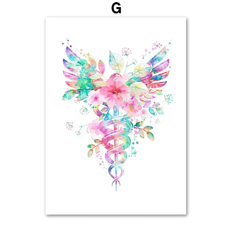 Heart Brain Lungs Kidney Rib Cage Liver Medical Floral Anatomy Poster Wall Art Canvas Print Painting Doctor Office