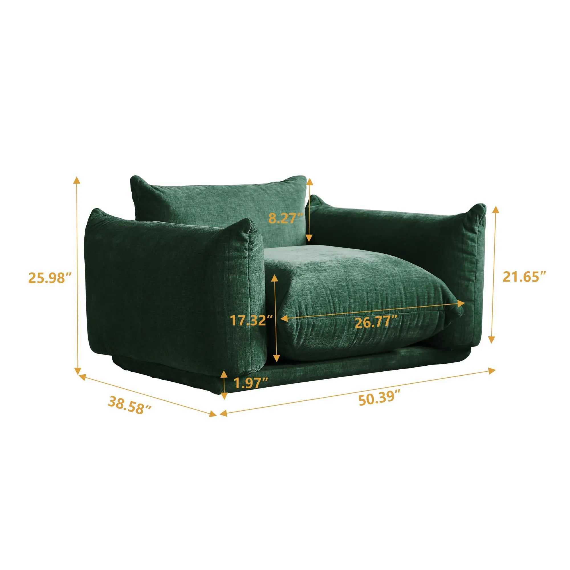 Comfy Chenille Single Accent Chair Deep Seat Couches Mid-Century Sofa 50’’ Plush Sofas Furniture for Small Spaces