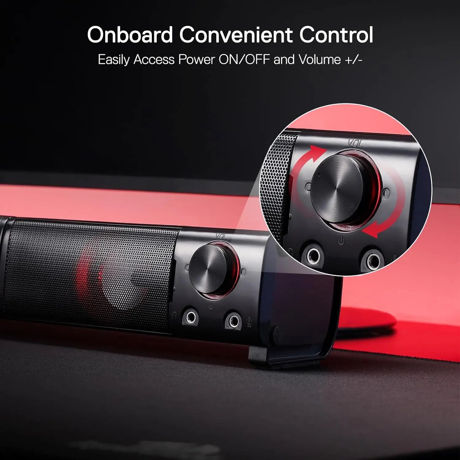 Redragon GS550 PC Gaming Speakers 2.0 Channel Desktop Computer Sound Bar Quality Bass & Decent Red Backlit